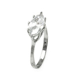 Brass Rhodium Plated Cat Eye Center Cz Stone Ring, <b>size: 5</b>