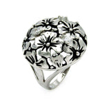 Brass Rhodium Plated Flower Disk Ring, <b>size: 5</b>