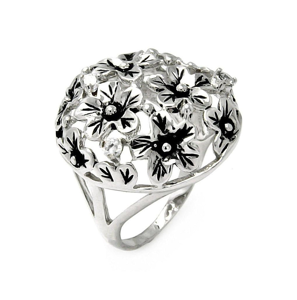 Brass Rhodium Plated Disc Flower Ring, <b>size: 5</b>