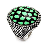 Brass Rhodium Plated Dome Green Dot Ring, <b>size: 5</b>