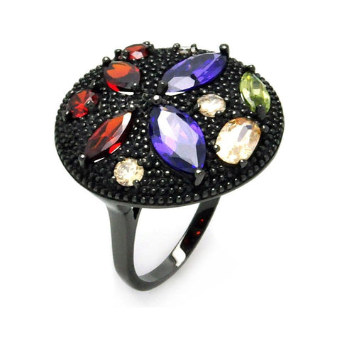 Brass Black Rhodium Plated Multiple Color Disk Ring, <b>size: 5</b>