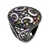 Brass Rhodium Plated Pink Enamel Multiple Color Cz Ring, <b>size: 5</b>