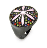 Brass Rhodium Plated Multiple Color Pink Enamel Flower Cz Ring, <b>size: 5</b>