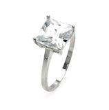 Brass Rhodium Plated Princess Cut Center Stone Cz Ring, <b>size: 5</b>