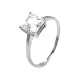 Brass Rhodium Plated Princess Cut Center Stone Cz Ring, <b>size: 5</b>