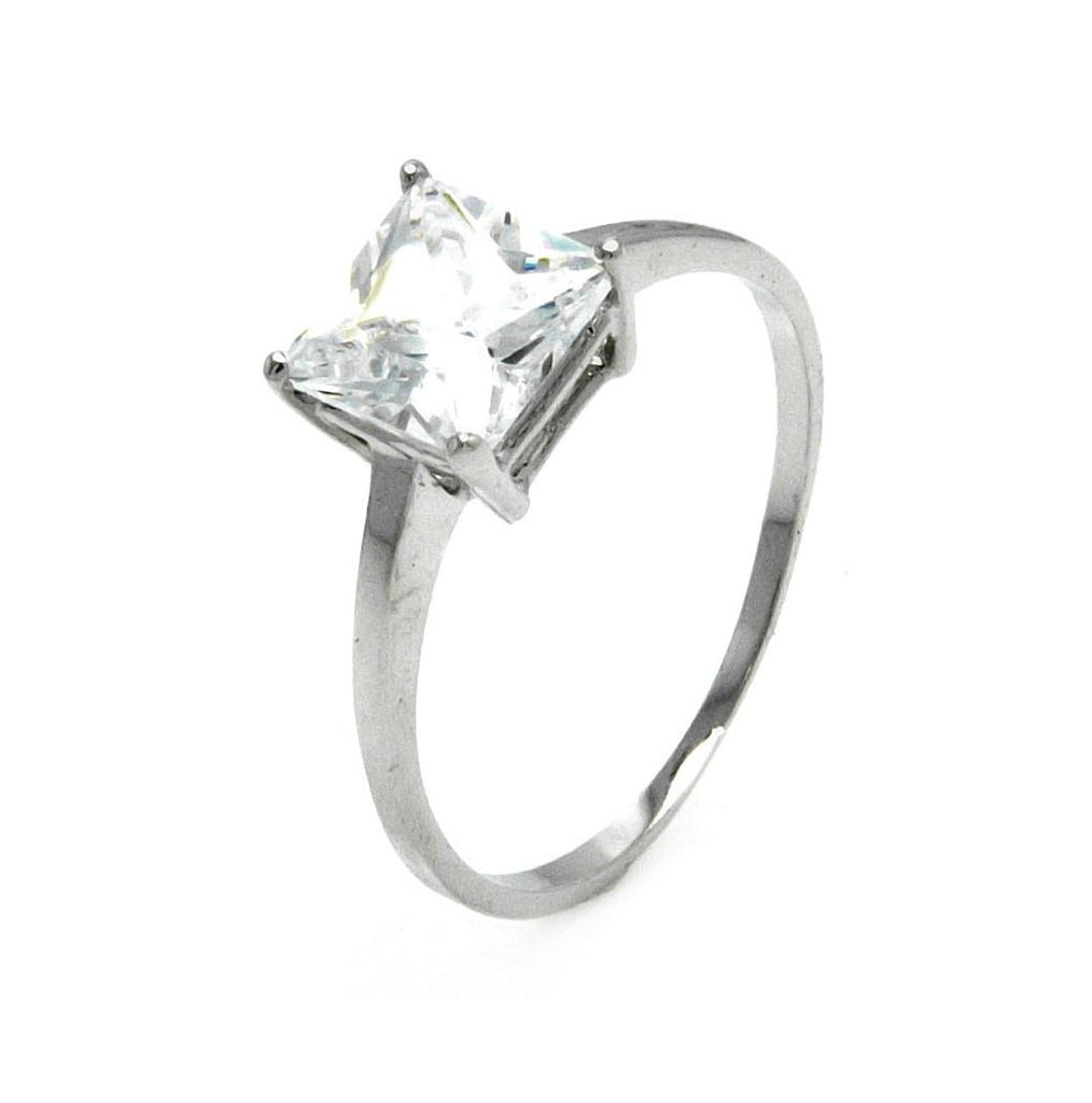 Brass Rhodium Plated Princess Cut Center Stone Cz Ring, <b>size: 5</b>