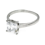 Brass Rhodium Plated Single Princess Cut Stone Cz Ring, <b>size: 5</b>