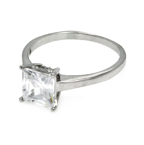 Brass Rhodium Plated Single Princess Cut Stone Cz Ring, <b>size: 5</b>