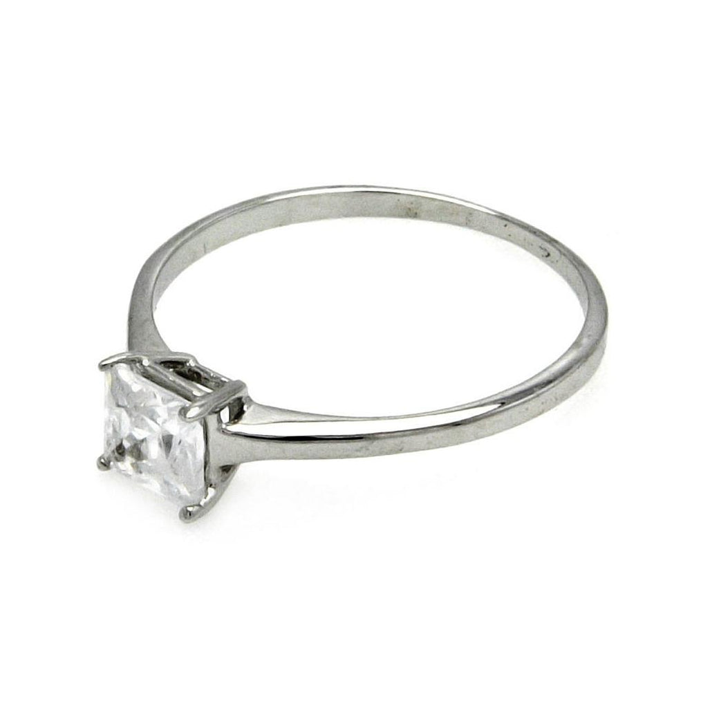 Brass Rhodium Plated Single Princess Cut Stone Cz Ring, <b>size: 5</b>