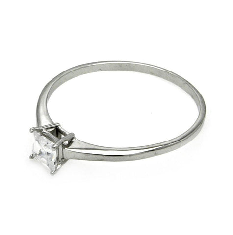 Brass Rhodium Plated Princess Cut Stone Cz Ring, <b>size: 5</b>