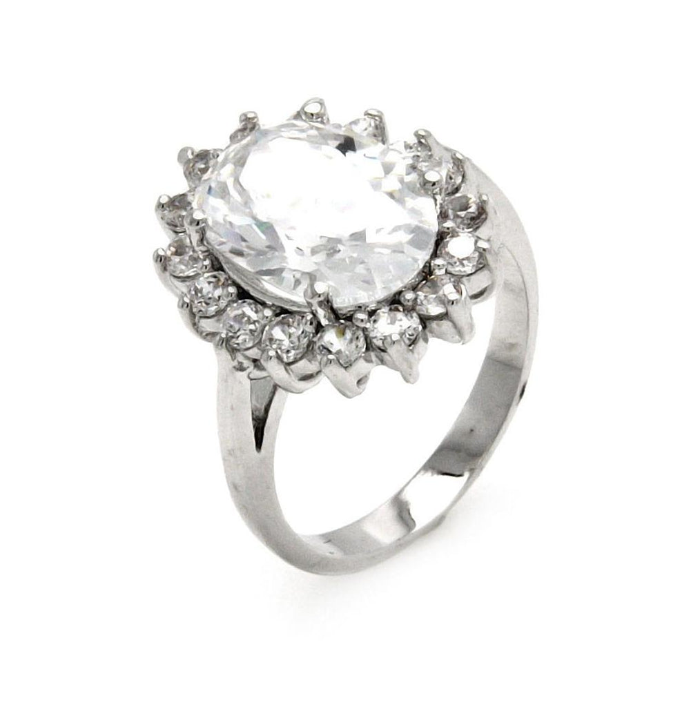 Brass Rhodium Plated Clear Cz Center Stone Ring, <b>size: 5</b>