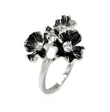 Brass Rhodium Plated Three Flower Clear Cz Stone Ring, <b>size: 5</b>