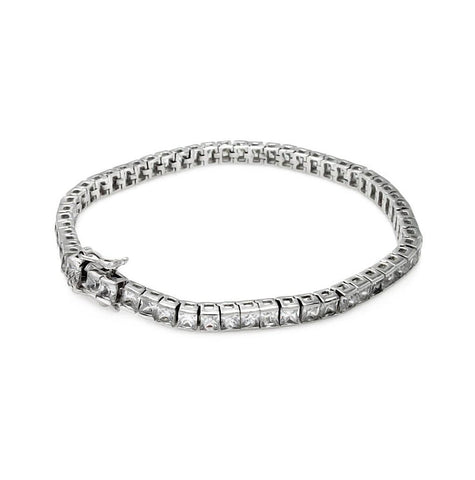 Brass Rhodium Plated Square Cz Tennis Stone Bracelet