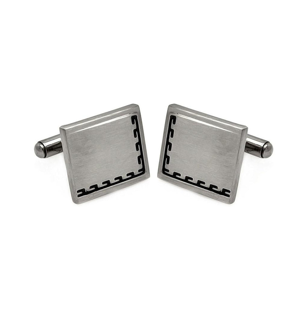 Stainless Steel Black Border Design Cufflinks