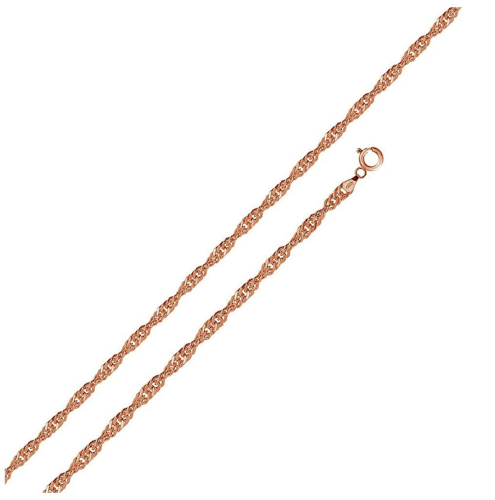 .925 Sterling Silver Rose Gold Plated Singapore Chain 1.2mm, <b>size: 16</b>