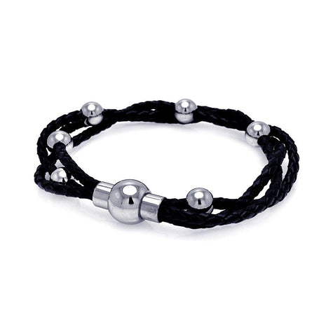 Stainless Steel Multiple Leather Strand & Bead Bancle Lock Bracelet