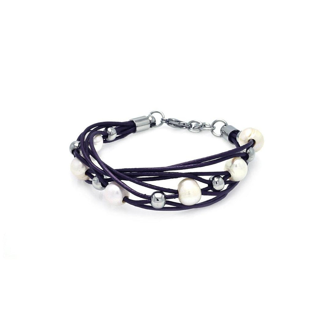 Stainless Steel Purple Cord Pearl Bracelet