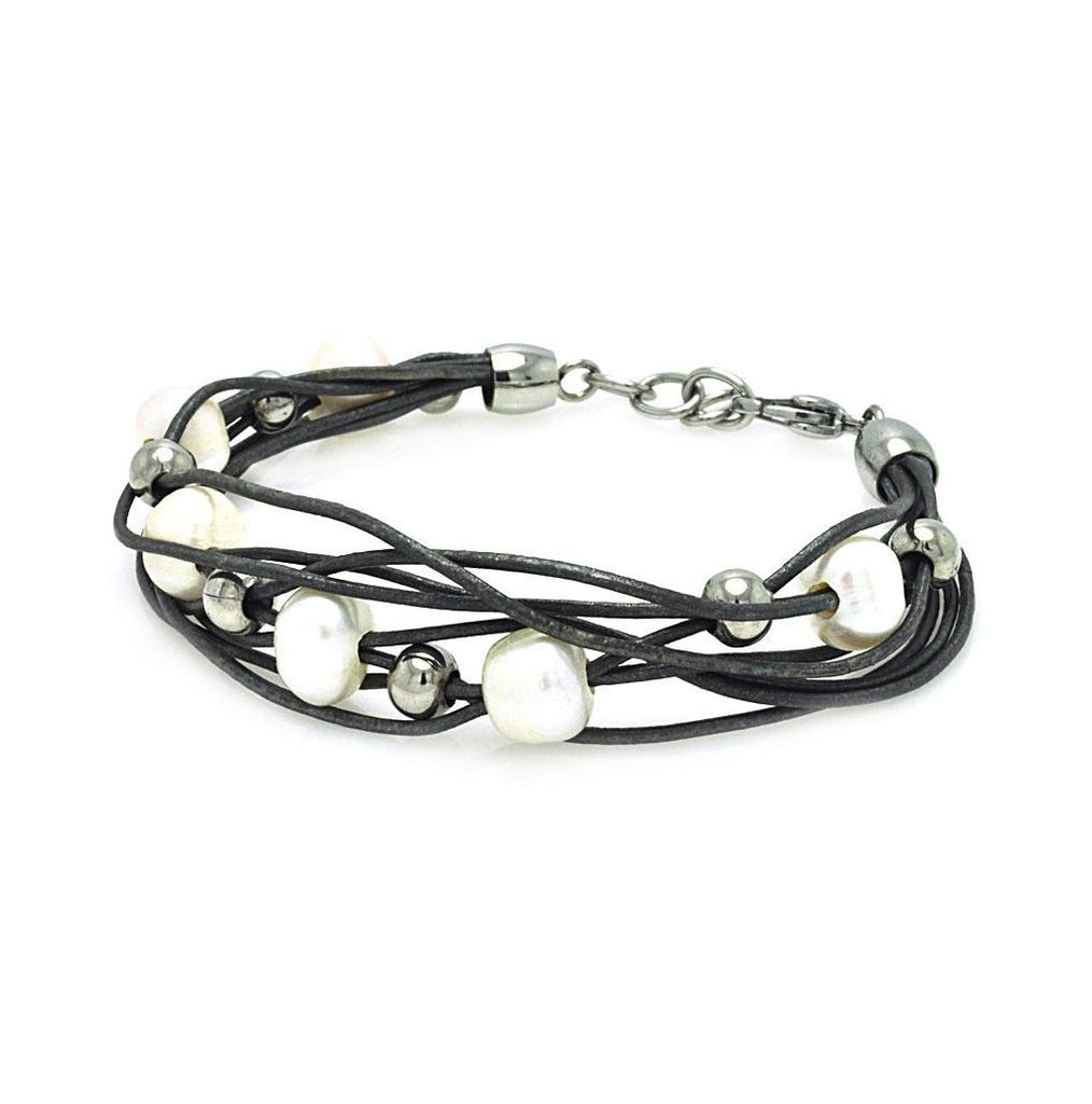 Stainless Steel Silver Accent Leather Cord Bracelet