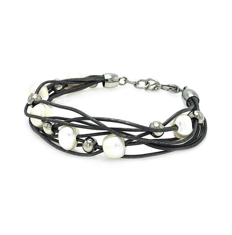 Stainless Steel Silver Accent Leather Cord Bracelet