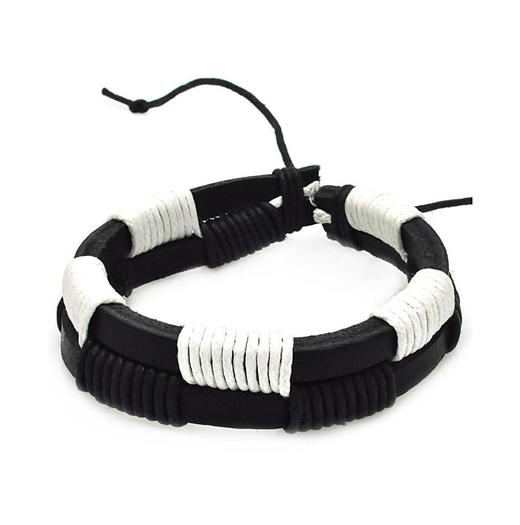 Stainless Steel Black & White Leather Bracelet