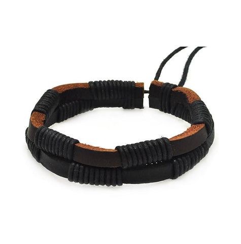 Stainless Steel Black & Brown Leather Bracelet