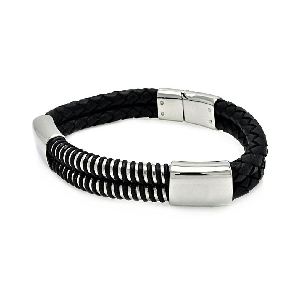 Stainless Steel Black Leather Bracelet