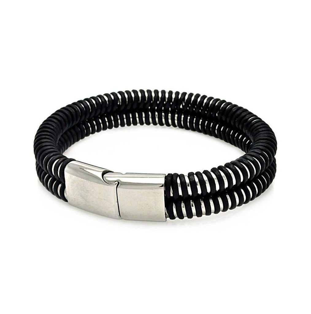 Stainless Steel Black Leather Bracelet