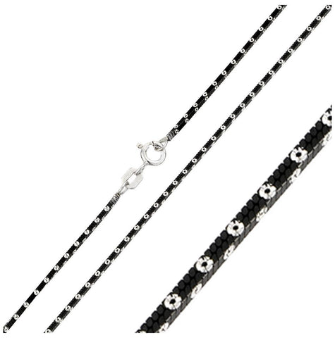 .925 Sterling Silver Black Rhodium Plated 4 Sided Snake Chain With White Dots, <b>size: 16</b>