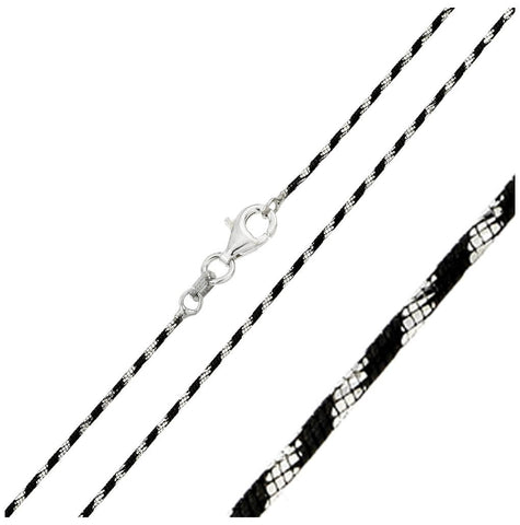 .925 Sterling Silver Black Rhodium Plated 8 Sided Snake B/w Dc Chain, <b>size: 16</b>