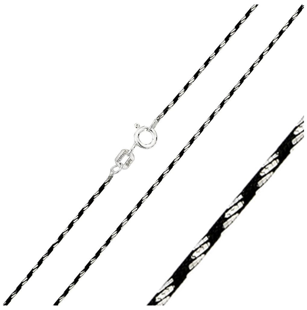 .925 Sterling Silver Black Rhodium Plated Round Snake B/w Dc Chain, <b>size: 16</b>