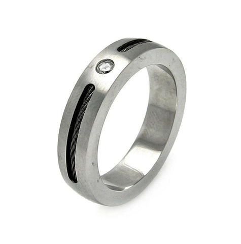 Men's Stainless Steel Cable Clear Crystal Center Ring 6mm, <b>size: 9</b>