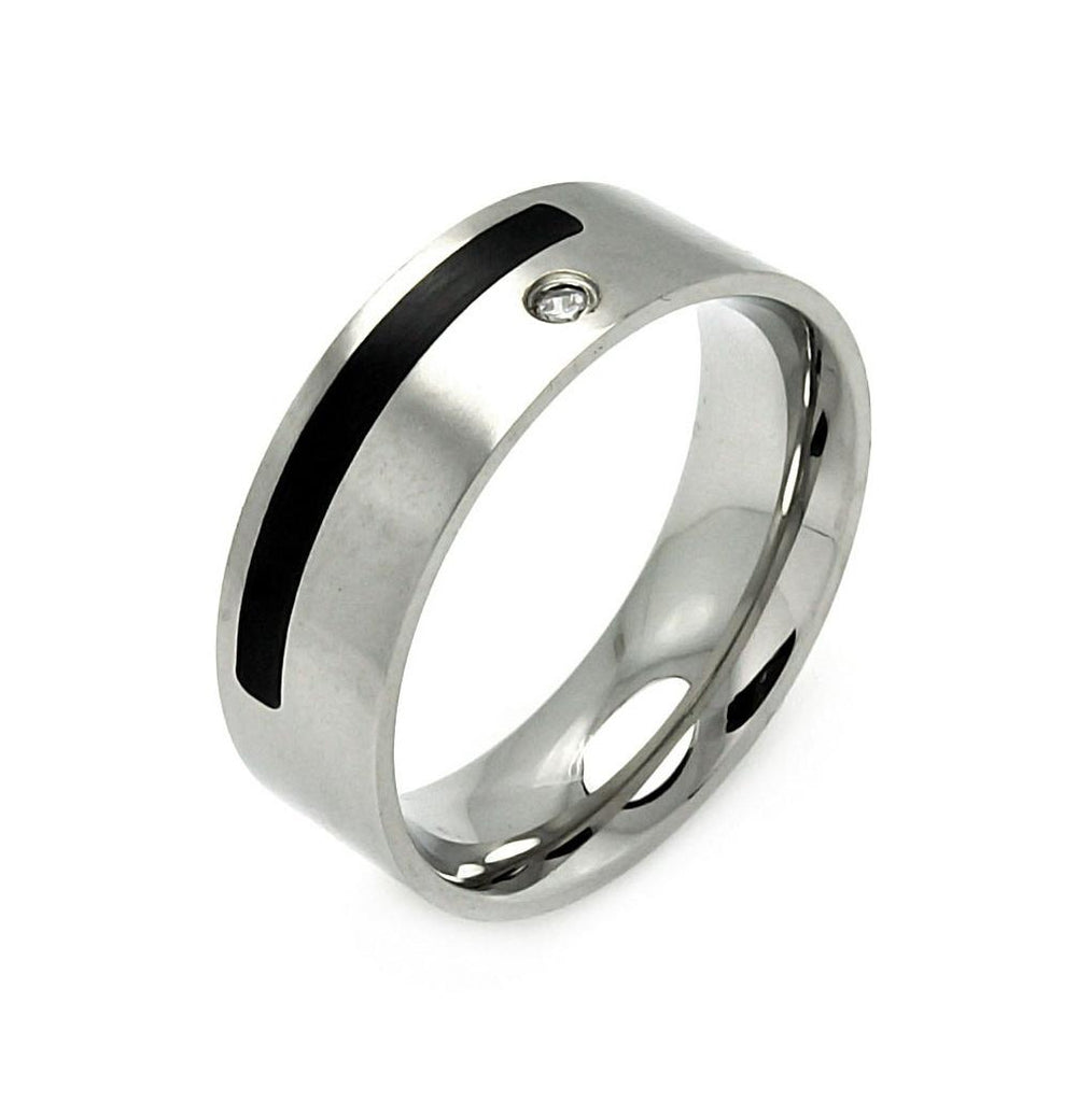 Men's Stainless Steel Black Coating Clear Crystal Ring, <b>size: 9</b>