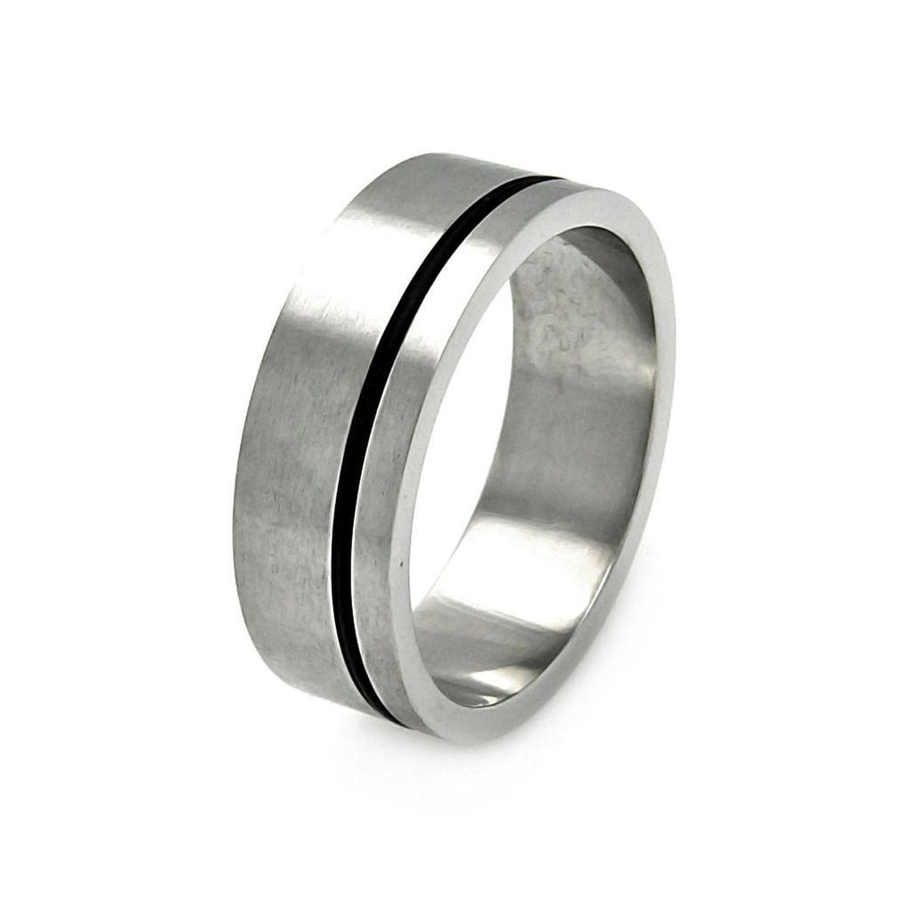 Men's Stainless Steel Rubber Strip Ring, <b>size: 9</b>