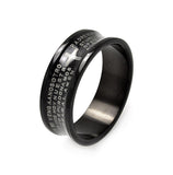 Men's Stainless Steel Black Rhodium Plated Border Padre Nuestro Ring, <b>size: 5</b>