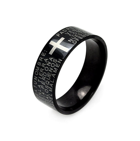 Men's Stainless Steel Black Rhodium Plated Padre Nuestro Ring, <b>size: 5</b>