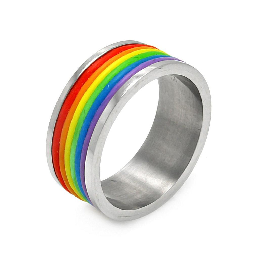 Men's Stainless Steel Multi Color Rainbow Ring, <b>size: 9</b>