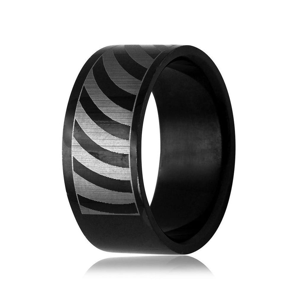 Black Color Stainless Steel Band With Strip Design, <b>size: 7</b>