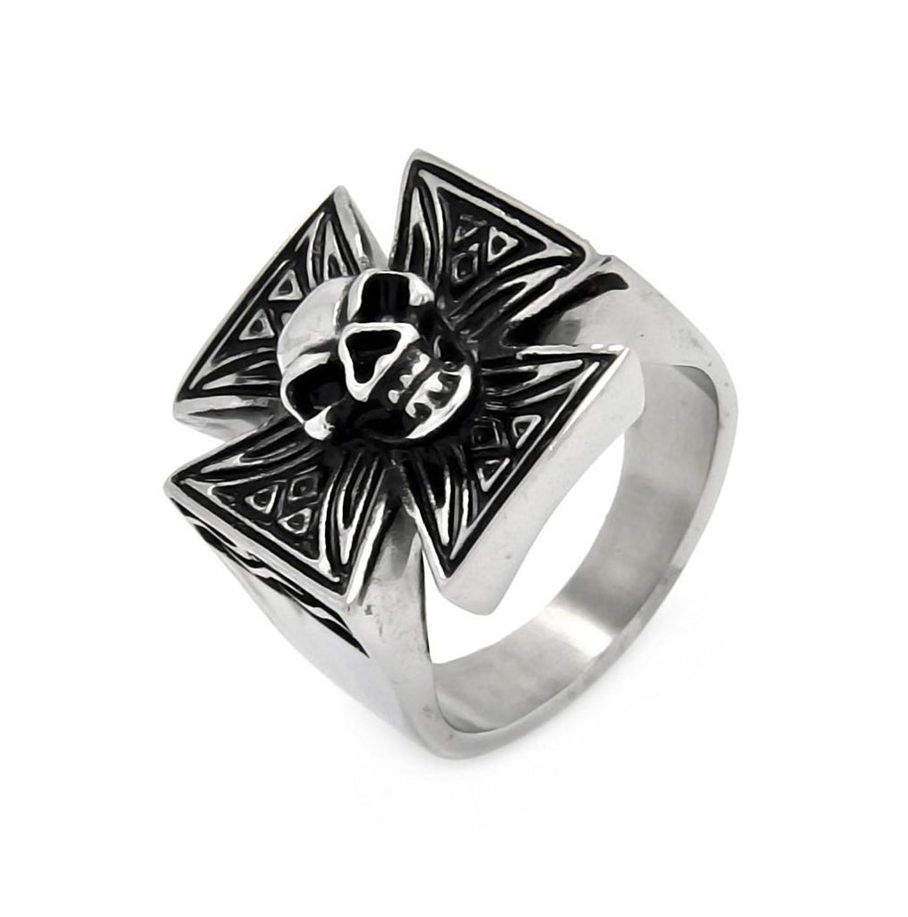 Men's Stainless Steel Skull Center Iron Cross Ring, <b>size: 9</b>