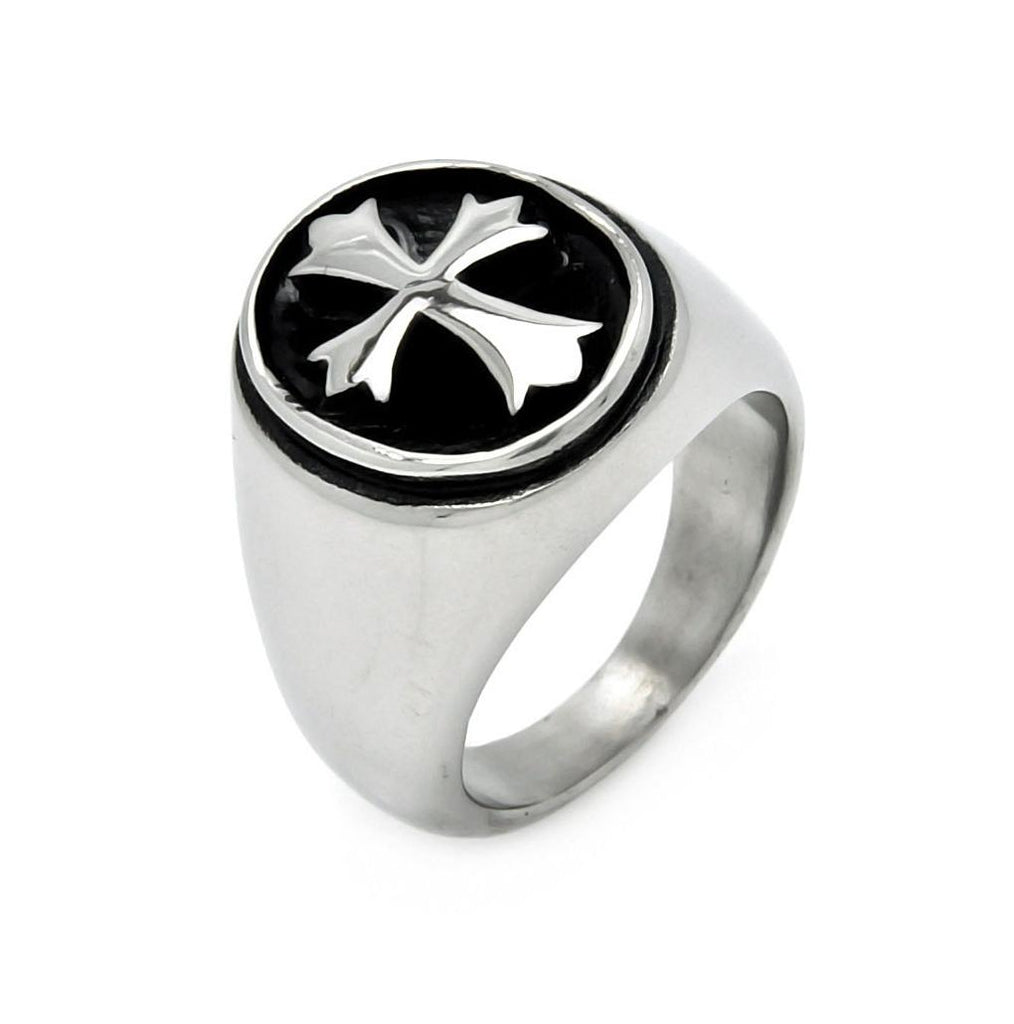 Men's Stainless Steel Oval Disc Cross Ring, <b>size: 9</b>