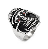 Men's Stainless Steel Pilot Skull Head Red Crystal Ring, <b>size: 9</b>