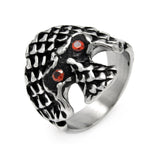 Men's Stainless Steel Scaled Skull Red Crystal Ring, <b>size: 9</b>