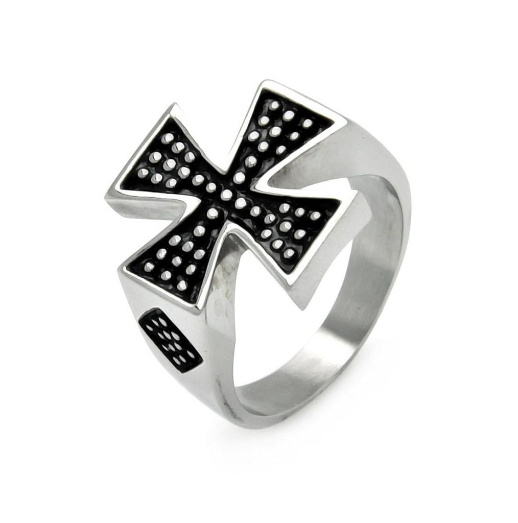 Men's Stainless Steel Iron Cross Dotted Ring, <b>size: 9</b>