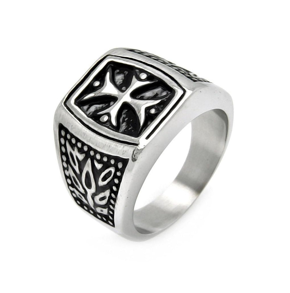 Men's Stainless Steel Cross Center Leaf Sides Ring, <b>size: 9</b>