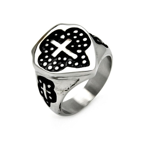 Men's Stainless Steel Dotted Cross Center Ring, <b>size: 9</b>