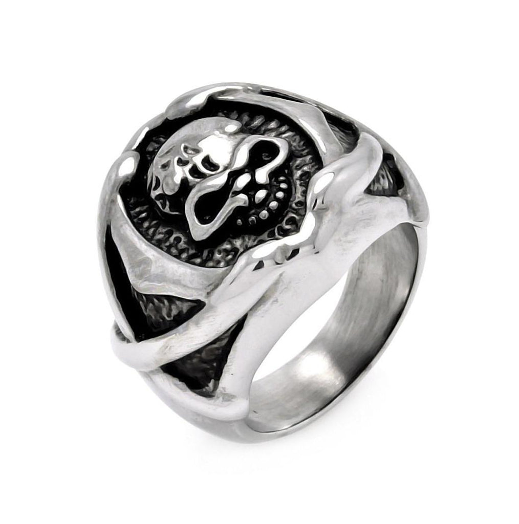 Men's Stainless Steel Skull Head Center Ring, <b>size: 9</b>