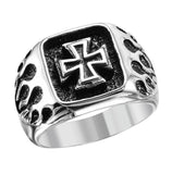 Men's Stainless Steel Cross Center Fire Sides Ring, <b>size: 9</b>