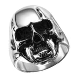 Men's Stainless Steel Large Cracked Skull Ring With Fangs, <b>size: 9</b>