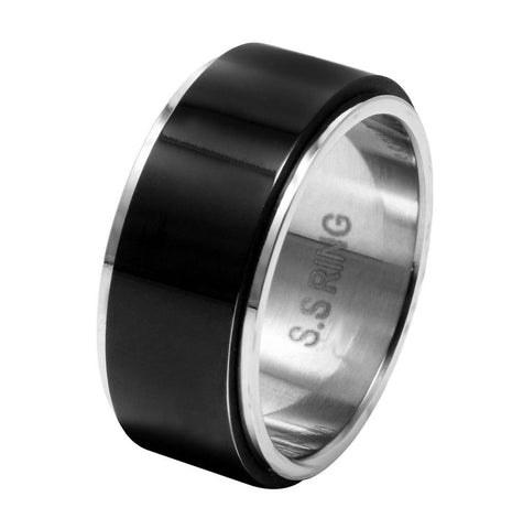 Stainless Steel Black Spinner Ring, <b>size: 9</b>