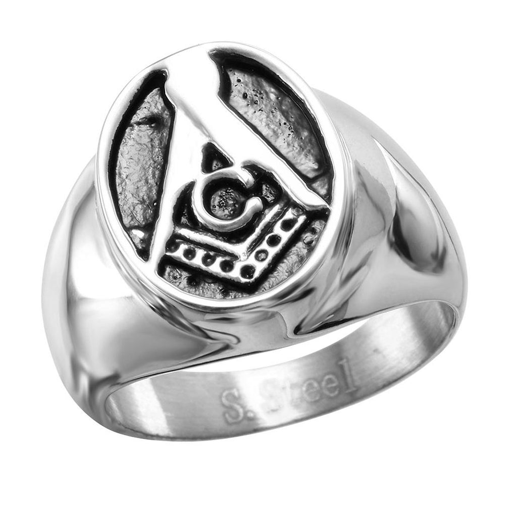 Stainless Steel Freemason Oval Ring, <b>size: 9</b>