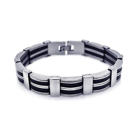 Stainless Steel Black Rubber Bracelet